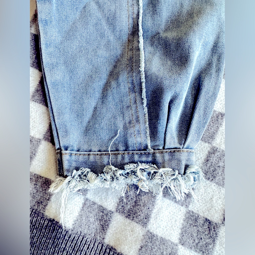 NWOT BiBi Checkered Gray Sweater with Denim Sleeves - size S - Picture 3 of 6